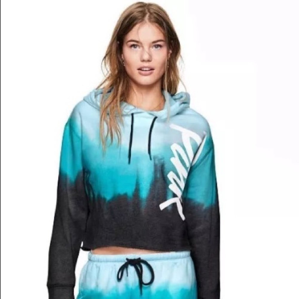 PINK Victoria's Secret Cropped Hoodie Tie-Dye Ombre Sweatshirt Size XS VGC
